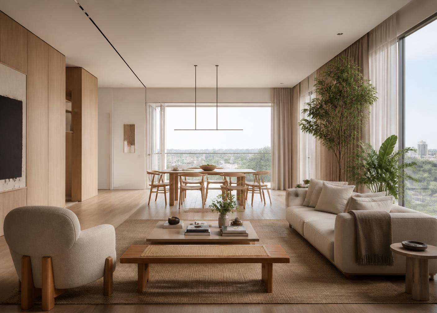 Interior de apartamento contemporâneo finalizado e mobiliado